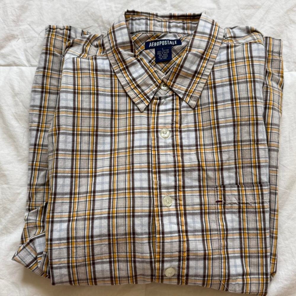 Aeropostale Vintage 90s y2k casual yellow plaid button up‎ shirt size L cotton